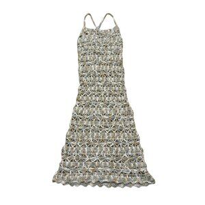 Custom Handmade Crochet Silk Maxi Dress Open Knit Neutral